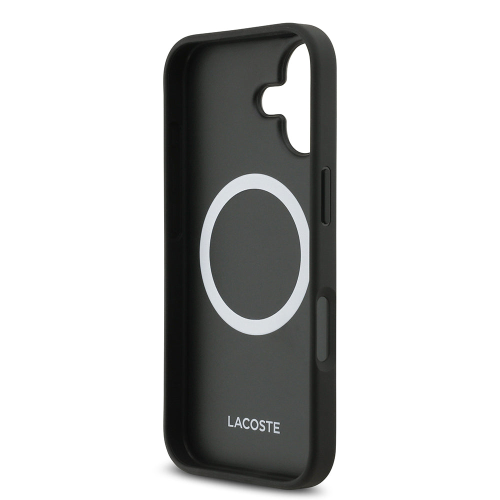 iPhone 17 Kılıf Lacoste Orjinal Lisanslı M-safe Şarj Özellikli PU Pike Desenli Metal Logolu Kartlıklı Kapak