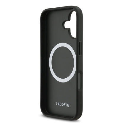 iPhone 17 Kılıf Lacoste Orjinal Lisanslı M-safe Şarj Özellikli PU Pike Desenli Metal Logolu Kartlıklı Kapak