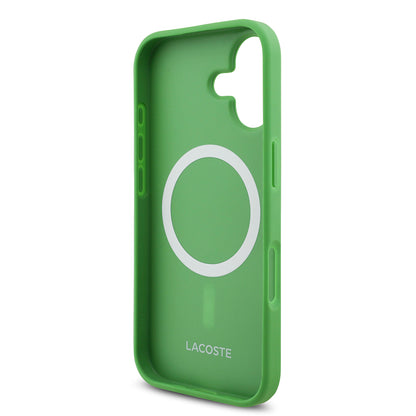 iPhone 17 Kılıf Lacoste Orjinal Lisanslı M-safe Şarj Özellikli PU Pike Desenli Metal Logolu Kartlıklı Kapak