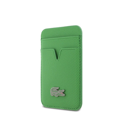 iPhone 17 Kılıf Lacoste Orjinal Lisanslı M-safe Şarj Özellikli PU Pike Desenli Metal Logolu Kartlıklı Kapak
