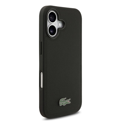 iPhone 17 Kılıf Lacoste Orjinal Lisanslı M-safe Şarj Özellikli PU Pike Desenli Metal Logolu Kartlıklı Kapak