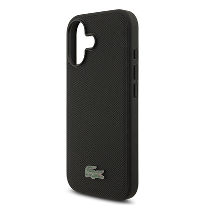 iPhone 17 Kılıf Lacoste Orjinal Lisanslı M-safe Şarj Özellikli PU Pike Desenli Metal Logolu Kartlıklı Kapak