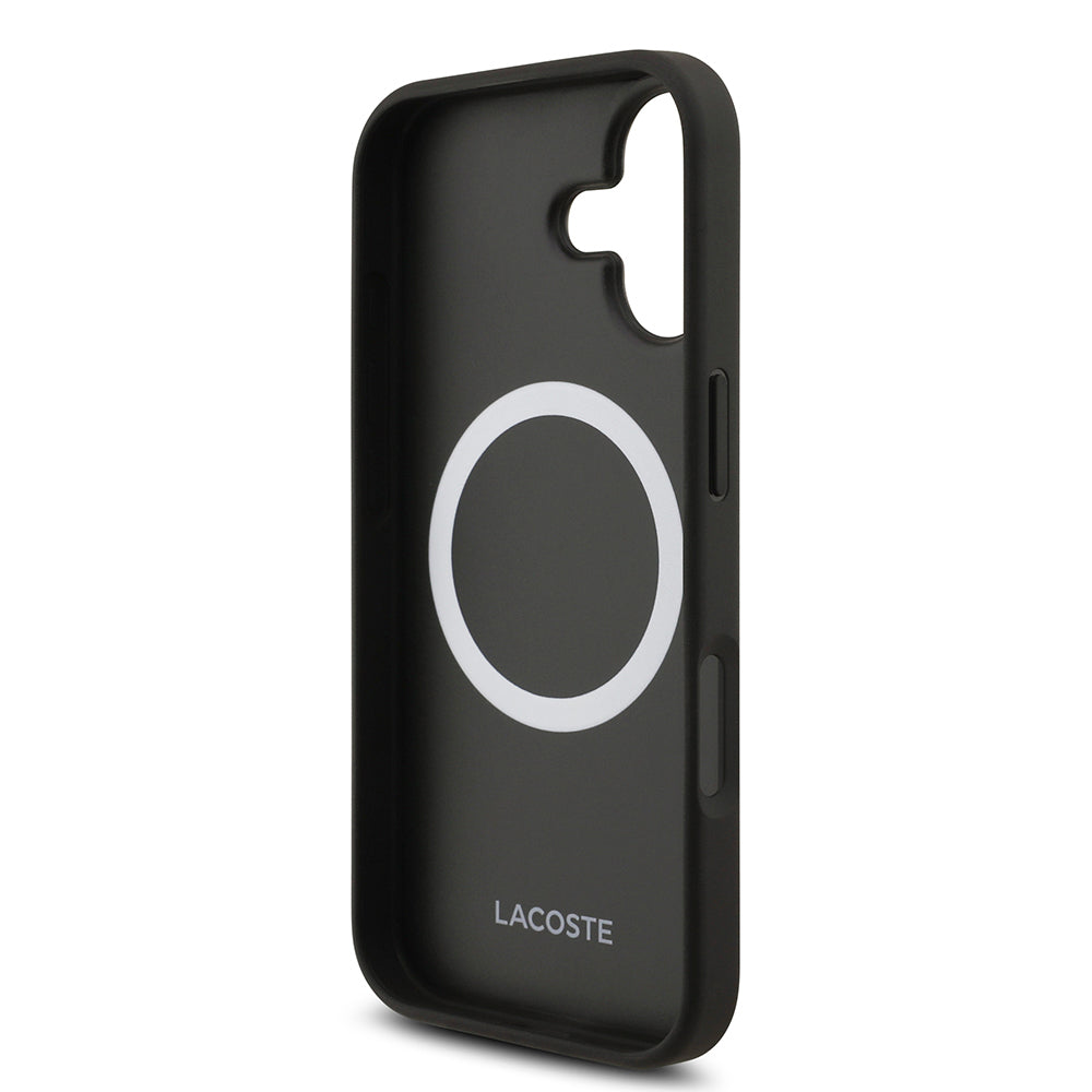 iPhone 17 Kılıf Lacoste Orjinal Lisanslı M-safe Şarj Özellikli PU Pike Desenli Metal Logolu Kartlıklı Kapak