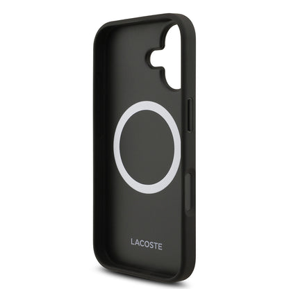 iPhone 17 Kılıf Lacoste Orjinal Lisanslı M-safe Şarj Özellikli PU Pike Desenli Metal Logolu Kartlıklı Kapak