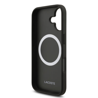 iPhone 17 Kılıf Lacoste Orjinal Lisanslı M-safe Şarj Özellikli PU Pike Desenli Metal Logolu Kartlıklı Kapak