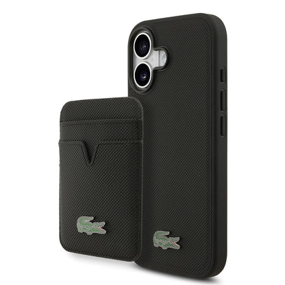 iPhone 17 Kılıf Lacoste Orjinal Lisanslı M-safe Şarj Özellikli PU Pike Desenli Metal Logolu Kartlıklı Kapak