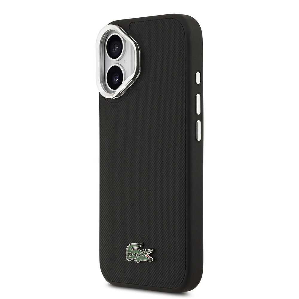 iPhone 17 Kılıf Lacoste Orjinal Lisanslı M-safe Şarj Özellikli PU Pike Desenli Standlı Metal Logolu Kapak