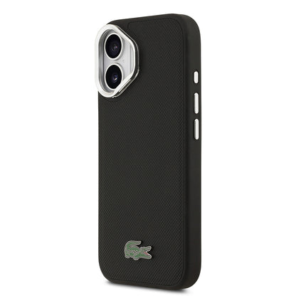 iPhone 17 Kılıf Lacoste Orjinal Lisanslı M-safe Şarj Özellikli PU Pike Desenli Standlı Metal Logolu Kapak
