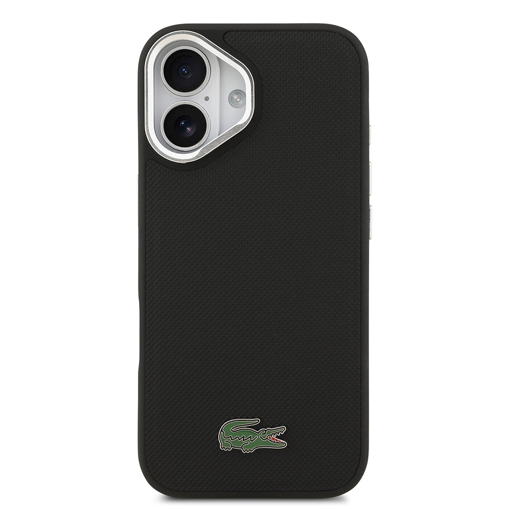 iPhone 17 Kılıf Lacoste Orjinal Lisanslı M-safe Şarj Özellikli PU Pike Desenli Standlı Metal Logolu Kapak
