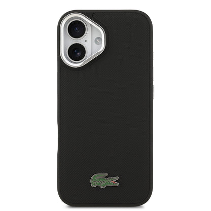iPhone 17 Kılıf Lacoste Orjinal Lisanslı M-safe Şarj Özellikli PU Pike Desenli Standlı Metal Logolu Kapak