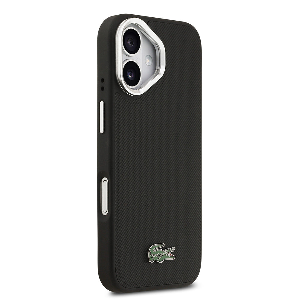 iPhone 17 Kılıf Lacoste Orjinal Lisanslı M-safe Şarj Özellikli PU Pike Desenli Standlı Metal Logolu Kapak