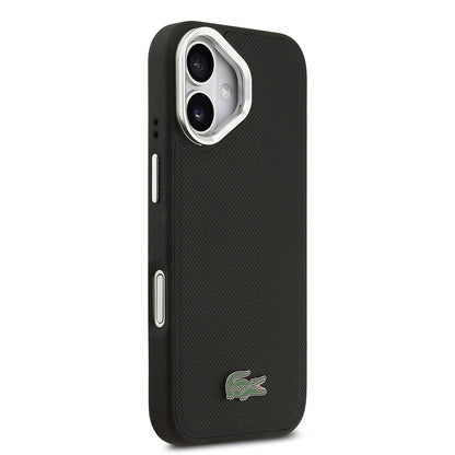 iPhone 17 Kılıf Lacoste Orjinal Lisanslı M-safe Şarj Özellikli PU Pike Desenli Standlı Metal Logolu Kapak
