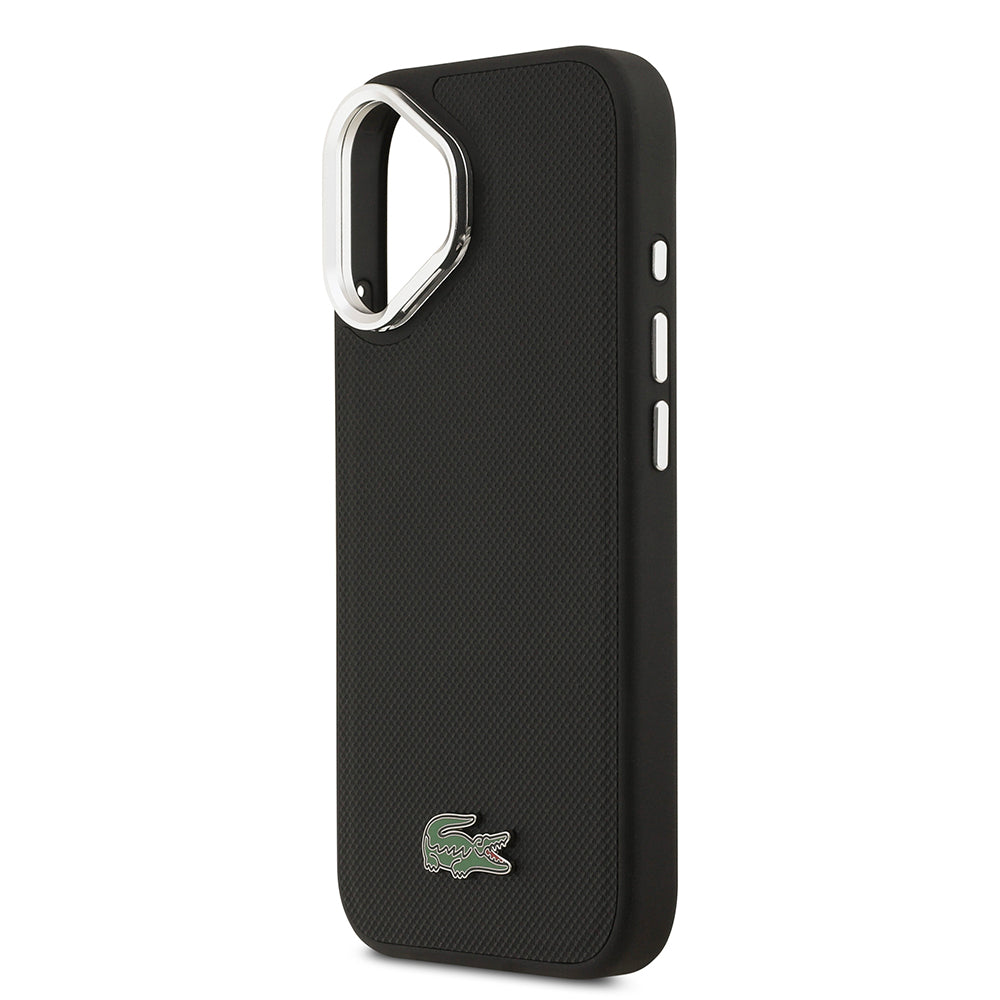 iPhone 17 Kılıf Lacoste Orjinal Lisanslı M-safe Şarj Özellikli PU Pike Desenli Standlı Metal Logolu Kapak