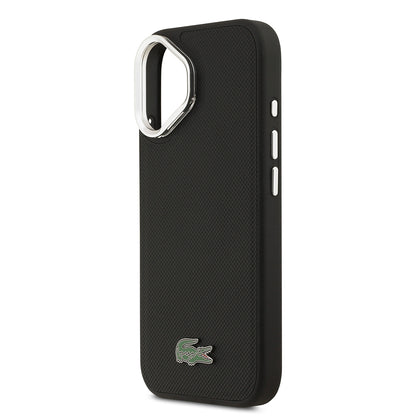iPhone 17 Kılıf Lacoste Orjinal Lisanslı M-safe Şarj Özellikli PU Pike Desenli Standlı Metal Logolu Kapak