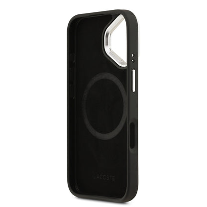 iPhone 17 Kılıf Lacoste Orjinal Lisanslı M-safe Şarj Özellikli PU Pike Desenli Standlı Metal Logolu Kapak