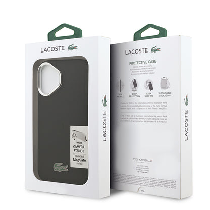 iPhone 17 Kılıf Lacoste Orjinal Lisanslı M-safe Şarj Özellikli PU Pike Desenli Standlı Metal Logolu Kapak