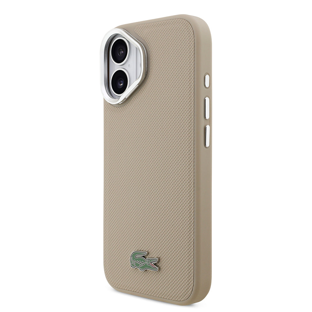 iPhone 17 Kılıf Lacoste Orjinal Lisanslı M-safe Şarj Özellikli PU Pike Desenli Standlı Metal Logolu Kapak