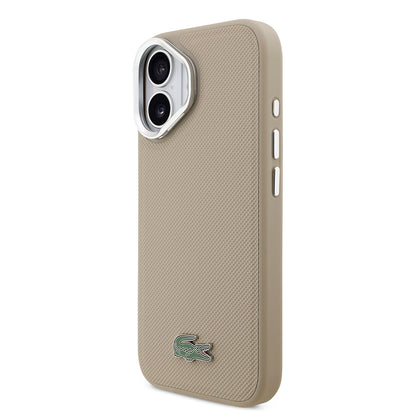iPhone 17 Kılıf Lacoste Orjinal Lisanslı M-safe Şarj Özellikli PU Pike Desenli Standlı Metal Logolu Kapak