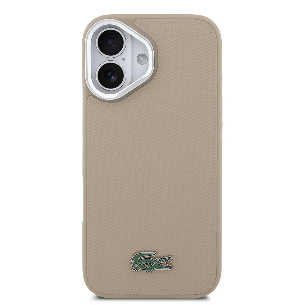 iPhone 17 Kılıf Lacoste Orjinal Lisanslı M-safe Şarj Özellikli PU Pike Desenli Standlı Metal Logolu Kapak