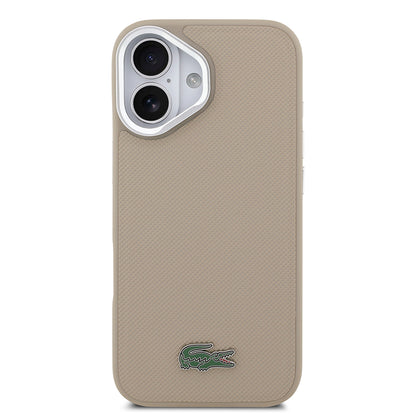iPhone 17 Kılıf Lacoste Orjinal Lisanslı M-safe Şarj Özellikli PU Pike Desenli Standlı Metal Logolu Kapak