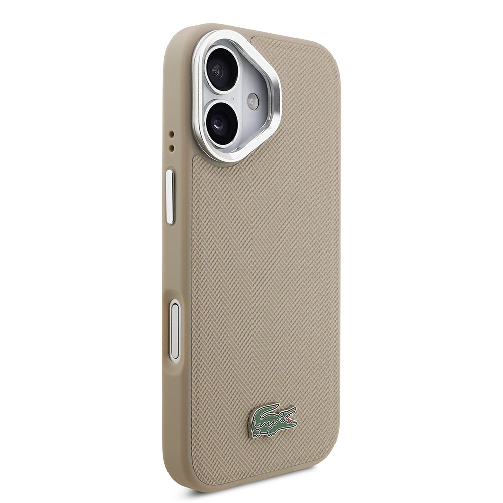 iPhone 17 Kılıf Lacoste Orjinal Lisanslı M-safe Şarj Özellikli PU Pike Desenli Standlı Metal Logolu Kapak