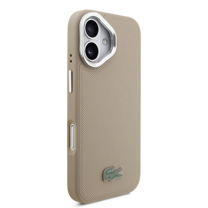 iPhone 17 Kılıf Lacoste Orjinal Lisanslı M-safe Şarj Özellikli PU Pike Desenli Standlı Metal Logolu Kapak