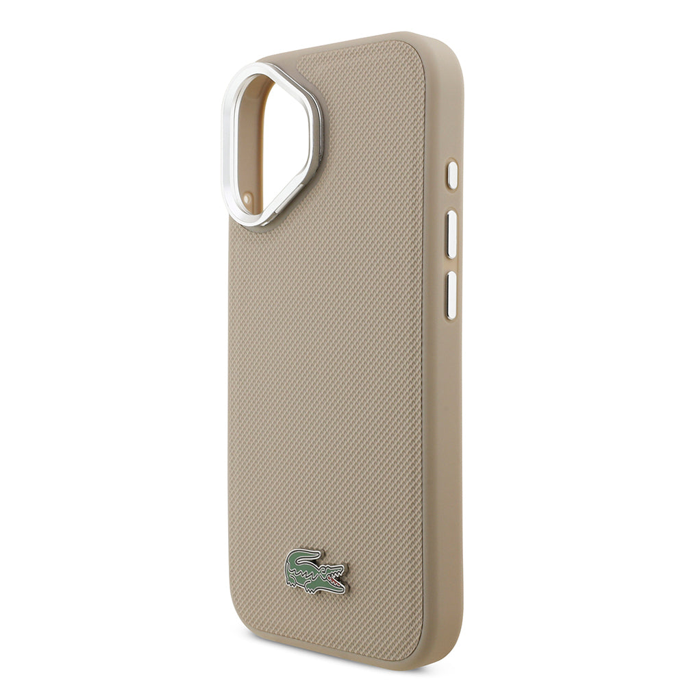 iPhone 17 Kılıf Lacoste Orjinal Lisanslı M-safe Şarj Özellikli PU Pike Desenli Standlı Metal Logolu Kapak