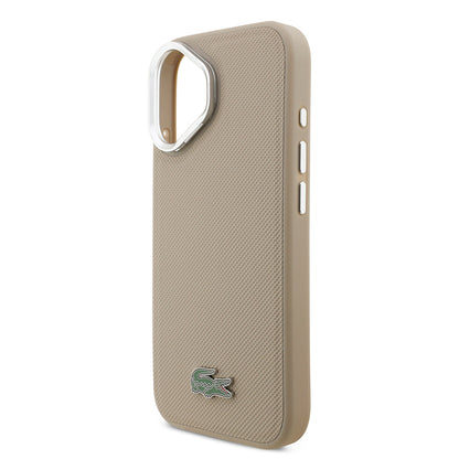 iPhone 17 Kılıf Lacoste Orjinal Lisanslı M-safe Şarj Özellikli PU Pike Desenli Standlı Metal Logolu Kapak