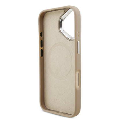 iPhone 17 Kılıf Lacoste Orjinal Lisanslı M-safe Şarj Özellikli PU Pike Desenli Standlı Metal Logolu Kapak