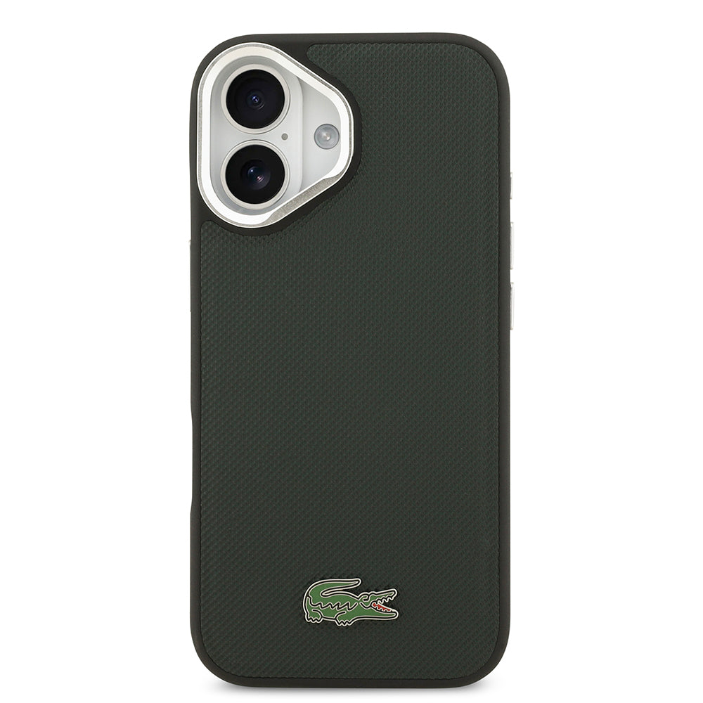 iPhone 17 Kılıf Lacoste Orjinal Lisanslı M-safe Şarj Özellikli PU Pike Desenli Standlı Metal Logolu Kapak