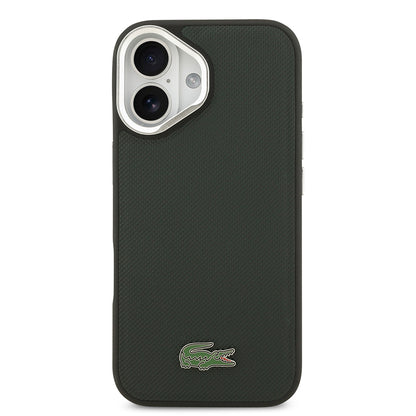 iPhone 17 Kılıf Lacoste Orjinal Lisanslı M-safe Şarj Özellikli PU Pike Desenli Standlı Metal Logolu Kapak