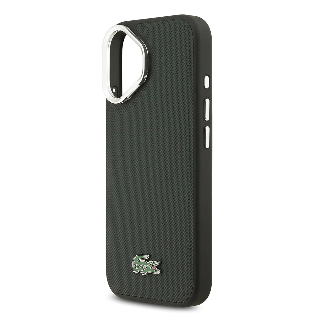 iPhone 17 Kılıf Lacoste Orjinal Lisanslı M-safe Şarj Özellikli PU Pike Desenli Standlı Metal Logolu Kapak