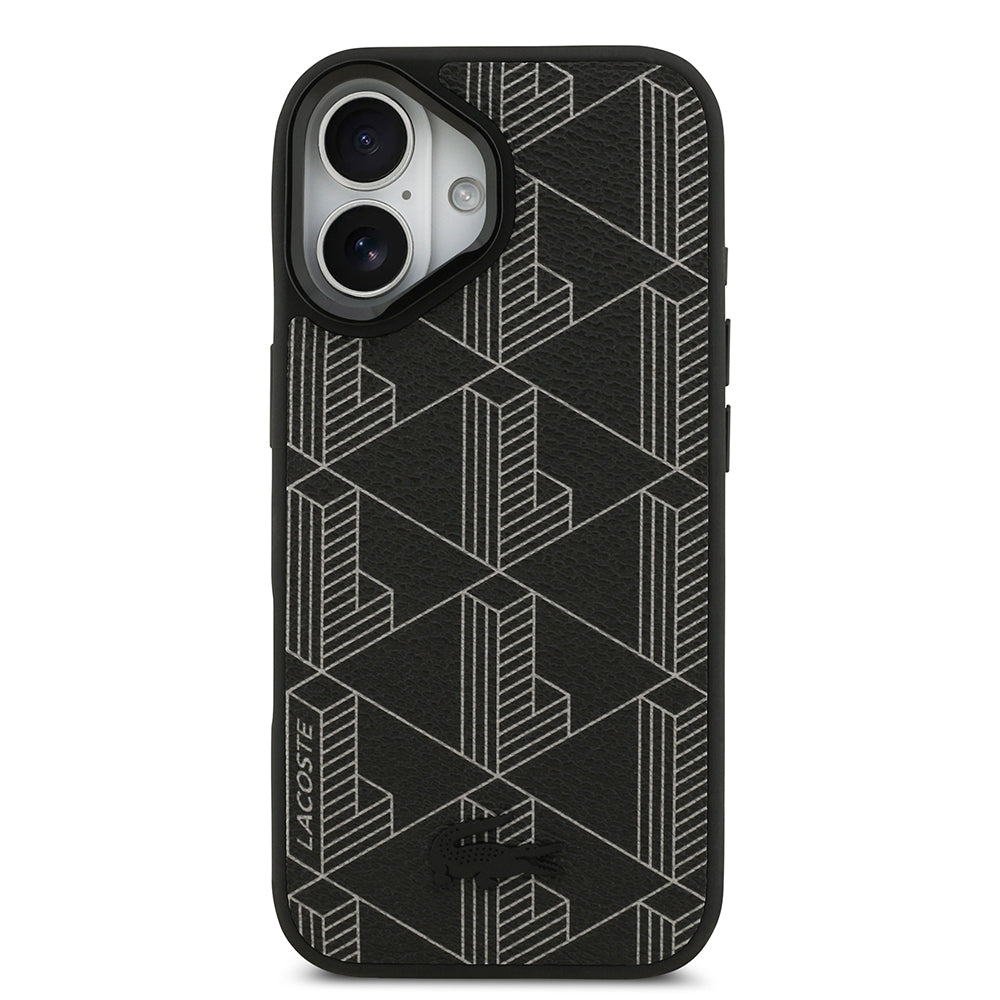 iPhone 17 Kılıf Lacoste Orjinal Lisanslı M-safe Şarj Özellikli Standlı PU Deri Karışık Monogram Desenli Kapak