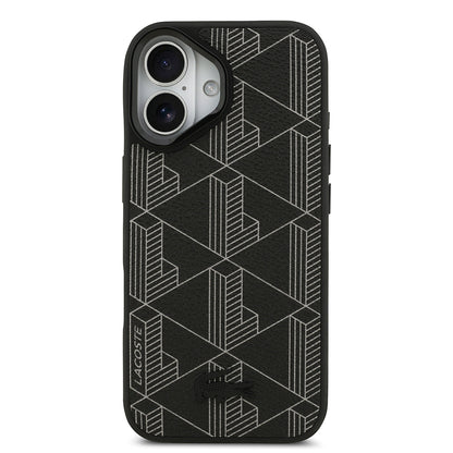 iPhone 17 Kılıf Lacoste Orjinal Lisanslı M-safe Şarj Özellikli Standlı PU Deri Karışık Monogram Desenli Kapak