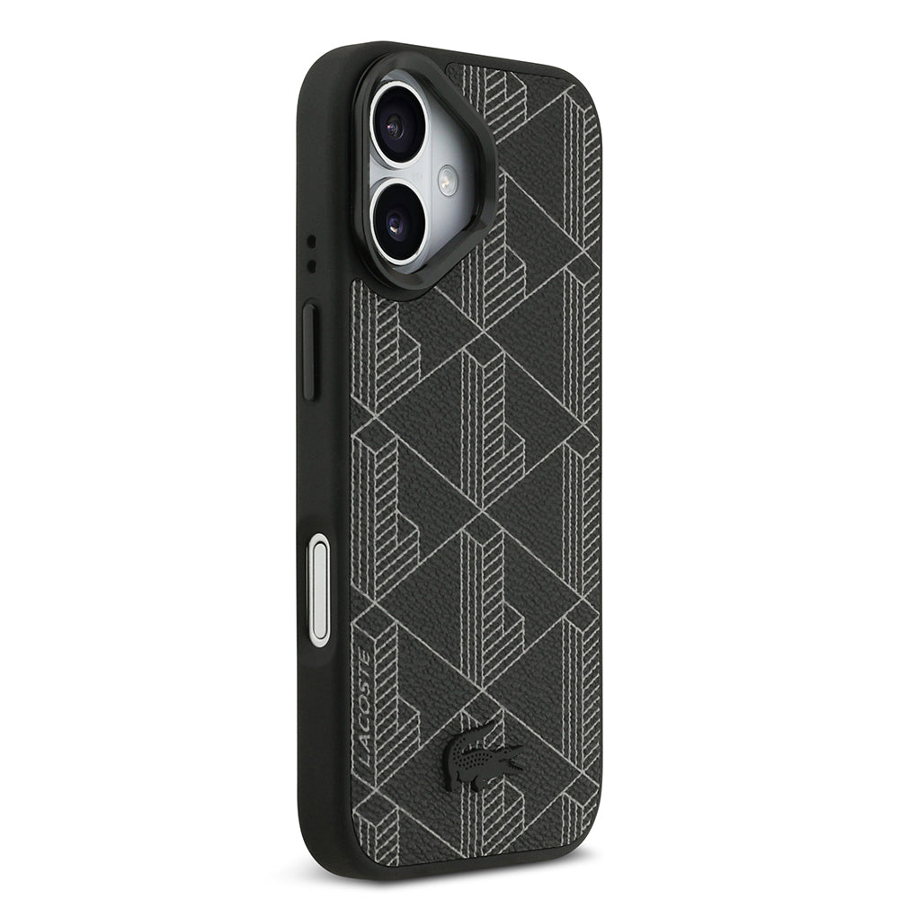 iPhone 17 Kılıf Lacoste Orjinal Lisanslı M-safe Şarj Özellikli Standlı PU Deri Karışık Monogram Desenli Kapak