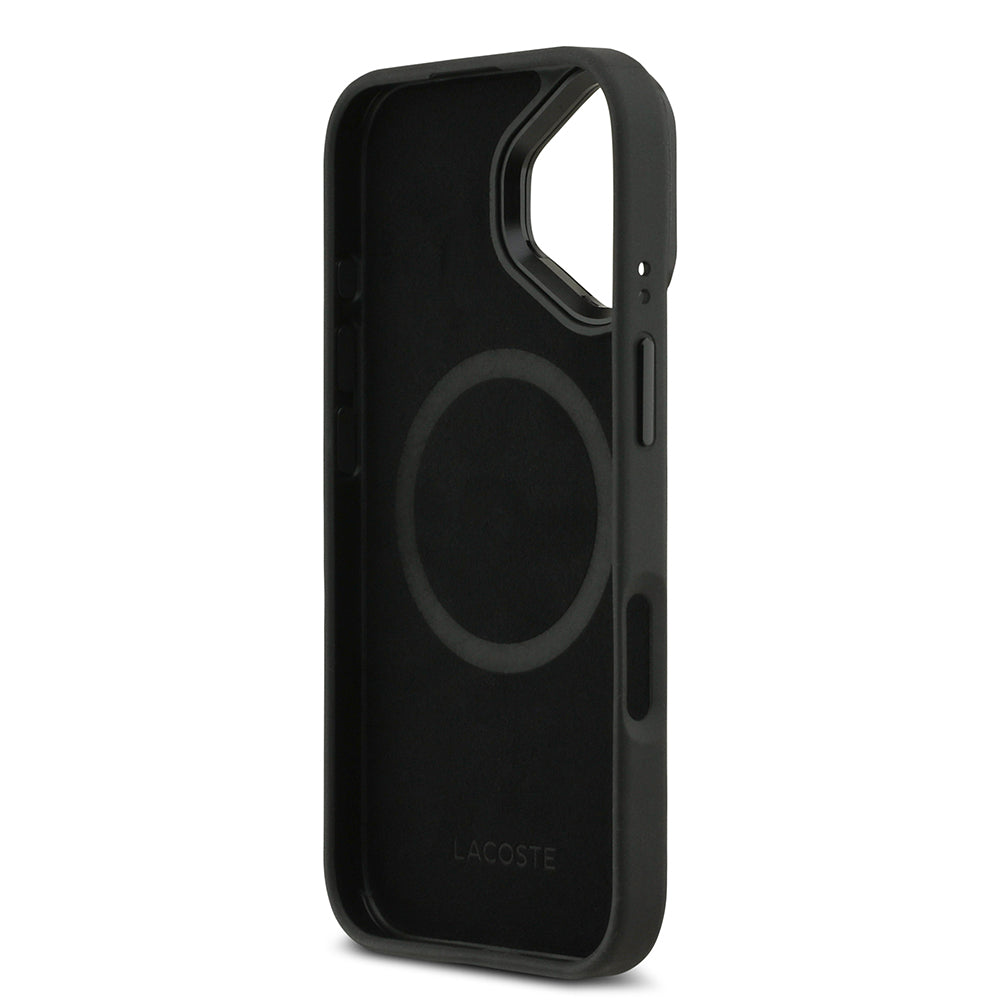 iPhone 17 Kılıf Lacoste Orjinal Lisanslı M-safe Şarj Özellikli Standlı PU Deri Karışık Monogram Desenli Kapak