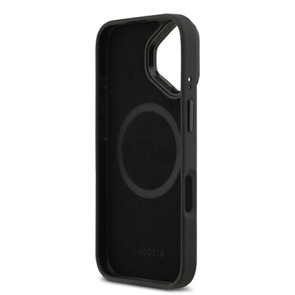 iPhone 17 Kılıf Lacoste Orjinal Lisanslı M-safe Şarj Özellikli Standlı PU Deri Karışık Monogram Desenli Kapak