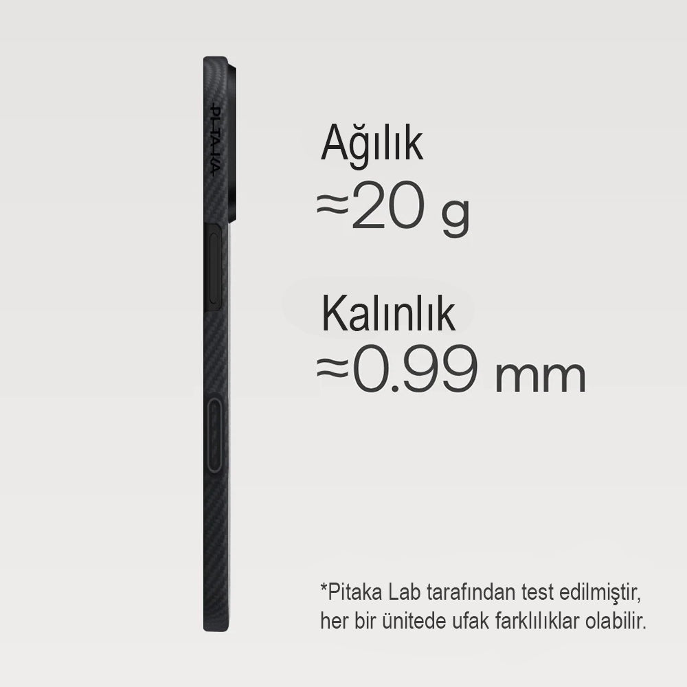 iPhone 17 Kılıf M-safe Şarj Özellikli 1500D Aramid Fiber Pitaka Ultra-Slim Classic Serisi Black-Grey Twill Kapak