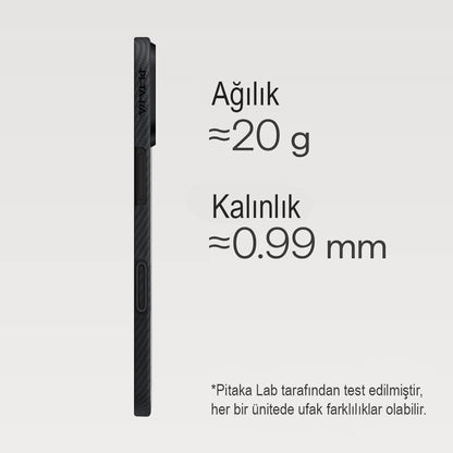 iPhone 17 Kılıf M-safe Şarj Özellikli 1500D Aramid Fiber Pitaka Ultra-Slim Classic Serisi Black-Grey Twill Kapak