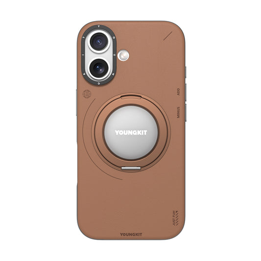 iPhone 17 Kılıf M-safe Şarj Özellikli 360 Derece Standlı Basit Mat Deri Desenli Youngkit Tech Leather Serisi Kapak