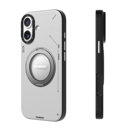iPhone 17 Kılıf M-safe Şarj Özellikli 360 Derece Standlı Basit Mat Deri Desenli Youngkit Tech Leather Serisi Kapak
