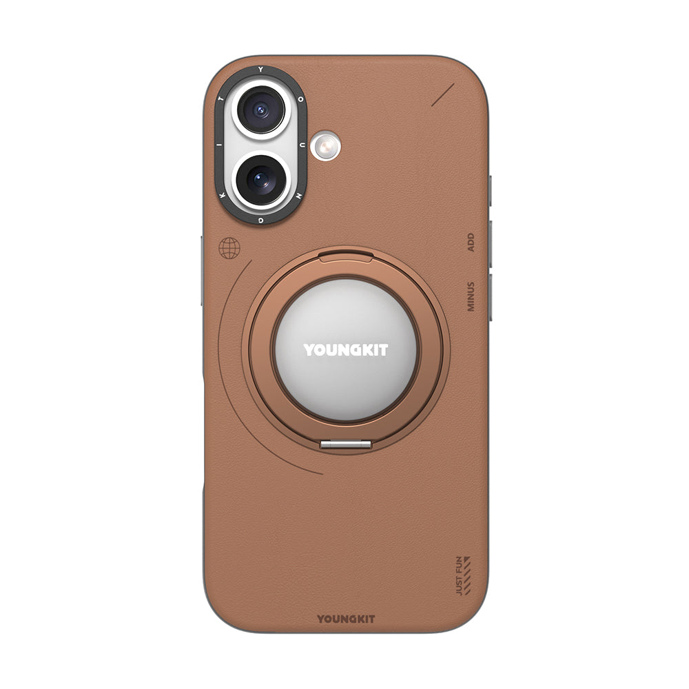 iPhone 17 Kılıf M-safe Şarj Özellikli 360 Derece Standlı Basit Mat Deri Desenli Youngkit Tech Leather Serisi Kapak
