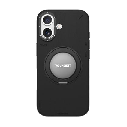 iPhone 17 Kılıf M-safe Şarj Özellikli 360 Derece Standlı Basit Mat Deri Desenli Youngkit Tech Leather Serisi Kapak
