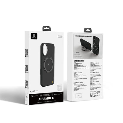iPhone 17 Kılıf M-safe Şarj Özellikli Metal Standlı Lenyes CK225 Kevlar Kapak