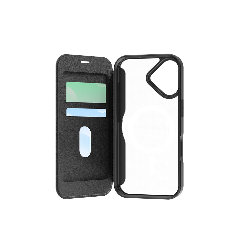 iPhone 17 Kılıf M-Safe Şarj Özellikli Raptic Air Folio Şeffaf Kartlıklı Kapaklı Kılıf