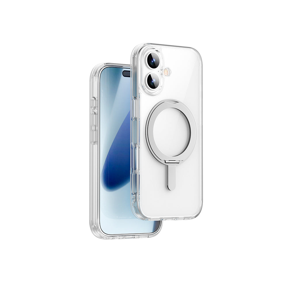 iPhone 17 Kılıf M-safe Şarj Özellikli Wiwu MCC-201 iShield Ultra Serisi Standlı Crystal Sert PC Kapak