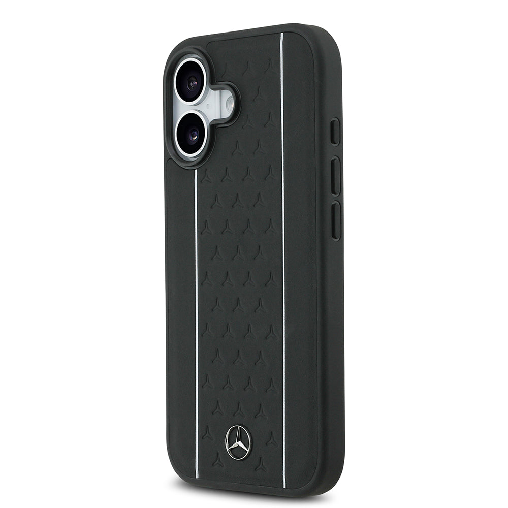 iPhone 17 Kılıf Mercedes Benz Orjinal Lisanslı M-safe Şarj Özellikli Şeritli Yıldız Desenli Metal Logolu Deri Kapak
