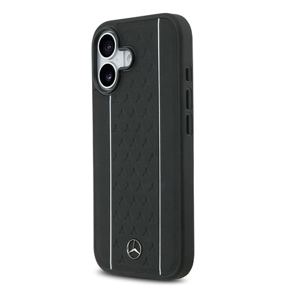 iPhone 17 Kılıf Mercedes Benz Orjinal Lisanslı M-safe Şarj Özellikli Şeritli Yıldız Desenli Metal Logolu Deri Kapak