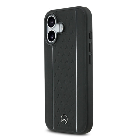 iPhone 17 Kılıf Mercedes Benz Orjinal Lisanslı M-safe Şarj Özellikli Şeritli Yıldız Desenli Metal Logolu Deri Kapak