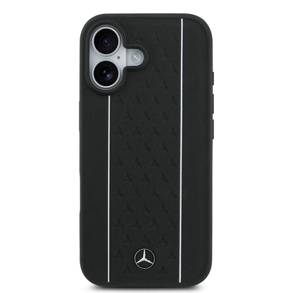 iPhone 17 Kılıf Mercedes Benz Orjinal Lisanslı M-safe Şarj Özellikli Şeritli Yıldız Desenli Metal Logolu Deri Kapak